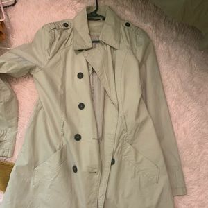 Beige collared trench coat